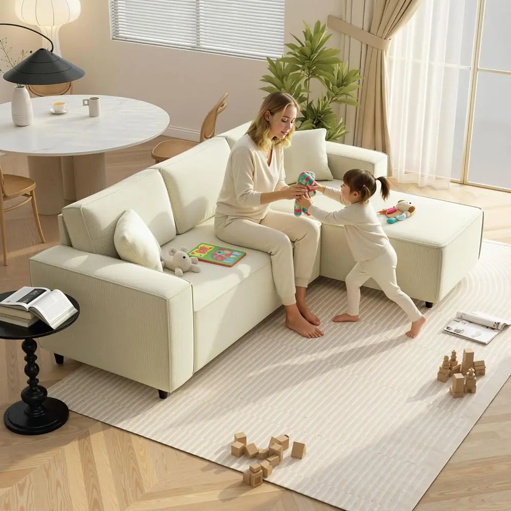 Reversible Chaise Sectional Sofa with L-Shape, Corduroy Fabric, Plush Seat, 3-Seat, Cream
Reversible Chaise Sectional Sofa with L-Shape, Corduroy Fabric, Plush Seat, 3-Seat, Cream