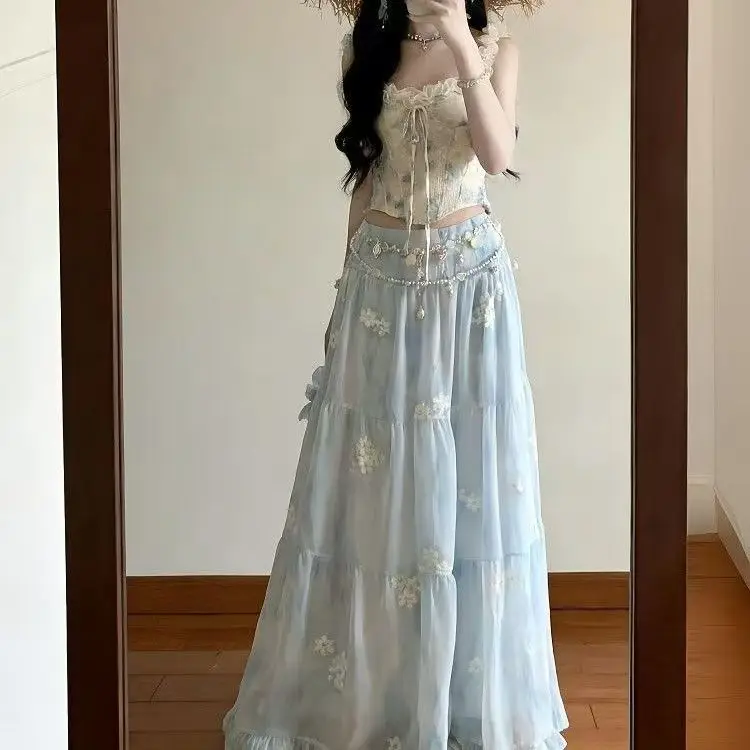 Beach Vacation Floral Dopamine Blue Dress Vacation Suit High Waist Skirt Casual Breathable Fabric Spring And Summer Dress Sets
Beach Vacation Floral Dopamine Blue Dress Vacation Suit High Waist Skirt Casual Breathable Fabric Spring And Summer Dress Sets