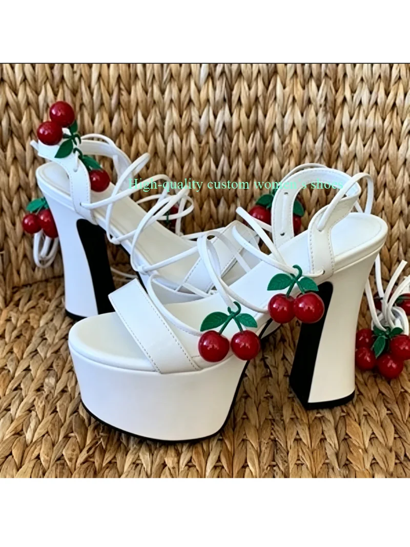 Round Head With Exposed Toe Ankle Cross Straps Summer Sandals Red Cherry Decoration Chunky High Heels Luxury Women's Shoes
Round Head With Exposed Toe Ankle Cross Straps Summer Sandals Red Cherry Decoration Chunky High Heels Luxury Women's Shoes