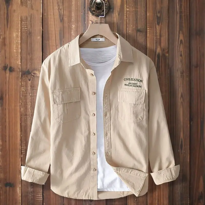 Spring Autumn New Solid Color Fashion Shirt Man Casual Loose Turn-down Collar Long Sleeve Cardigan Button Patchwork Pockets Tops
Spring Autumn New Solid Color Fashion Shirt Man Casual Loose Turn-down Collar Long Sleeve Cardigan Button Patchwork Pockets Tops