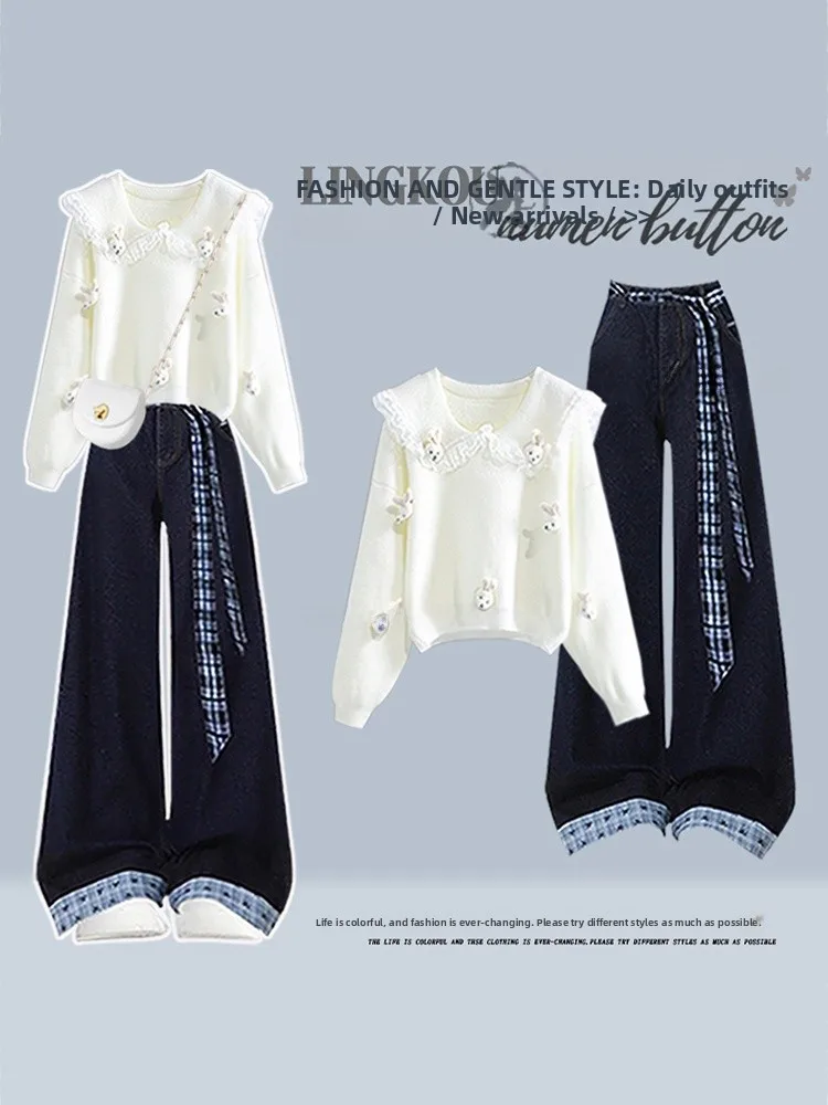 Warm Knitted Sweater And Slimming Jeans Two-Piece Set for Women Sweet Style High Waist Long Sleeve round Neck Casual Fashion
Warm Knitted Sweater And Slimming Jeans Two-Piece Set for Women Sweet Style High Waist Long Sleeve round Neck Casual Fashion