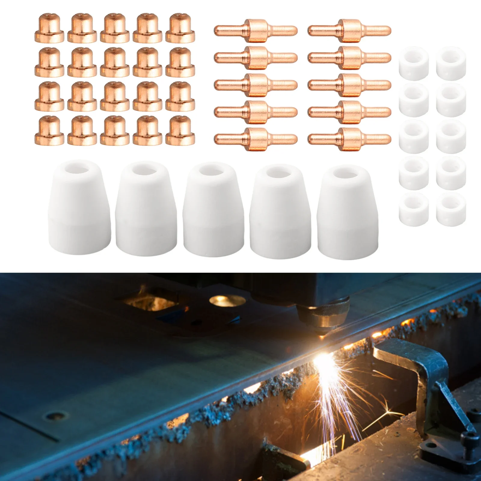 Sophisticated Design Full Set of 45Pcs Plasma Tips & Electrodes Compatible with Both CUTFor 40 and For CUT50 Models
Sophisticated Design Full Set of 45Pcs Plasma Tips & Electrodes Compatible with Both CUTFor 40 and For CUT50 Models