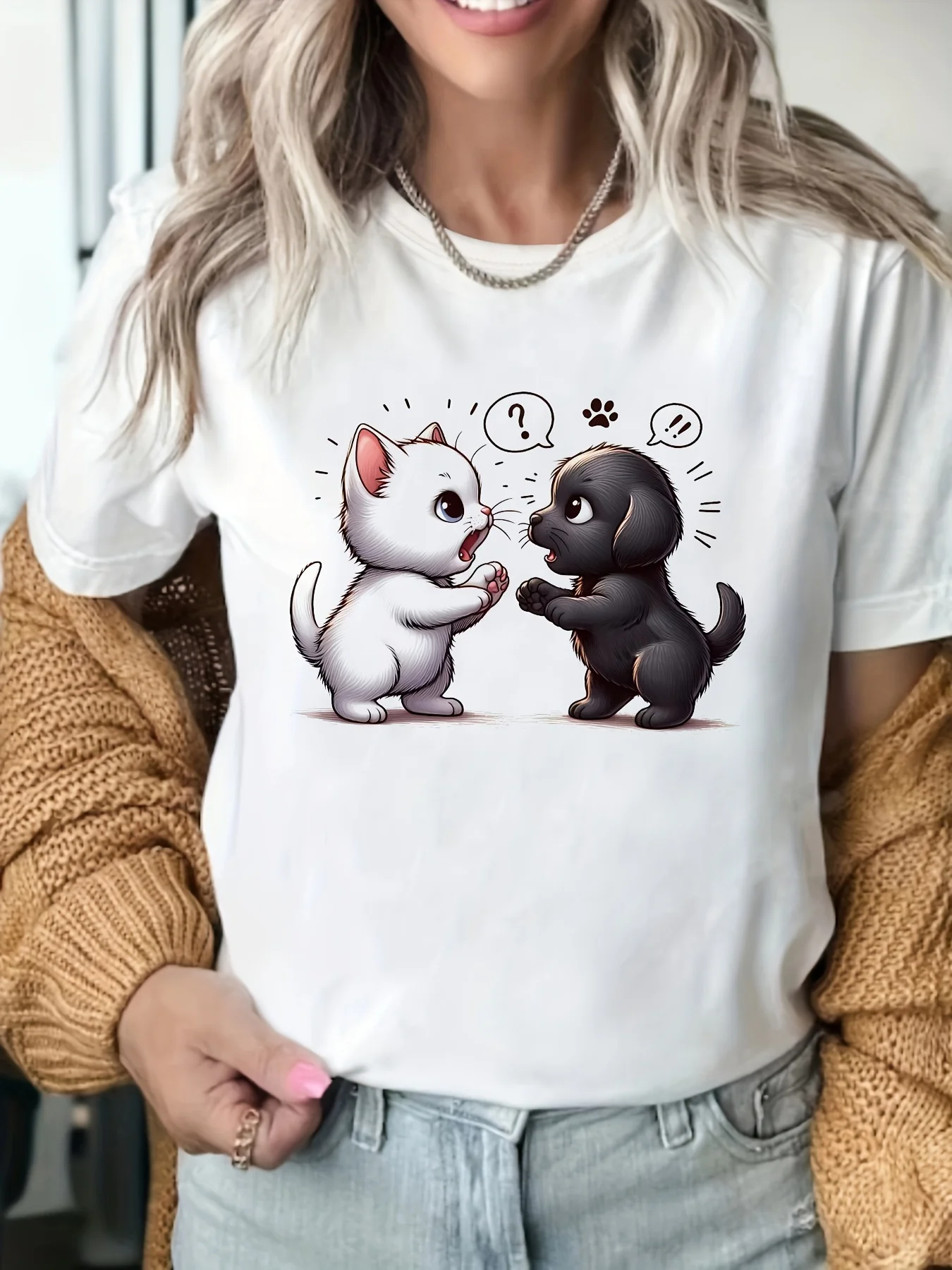 Cat & Dog Graphic Print T-shirt, Short Sleeve Crew Neck Casual Top For Summer & Spring, Women's Clothing
Cat & Dog Graphic Print T-shirt, Short Sleeve Crew Neck Casual Top For Summer & Spring, Women's Clothing
