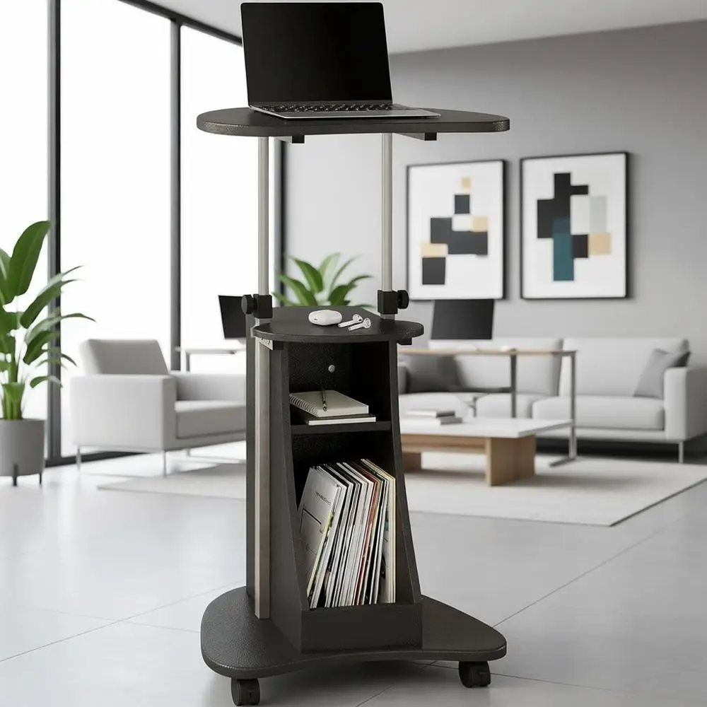 Adjustable Height Rolling Laptop Cart with Storage, Graphite, 22 x 16 x 46
Adjustable Height Rolling Laptop Cart with Storage, Graphite, 22 x 16 x 46