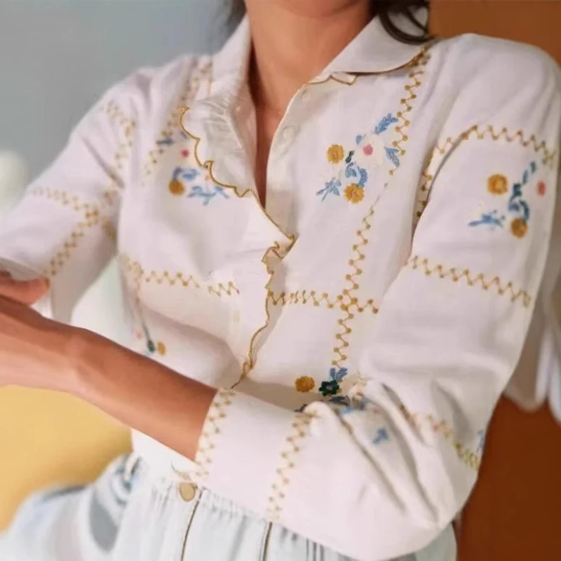 Sezanes Fashion French Tops Women Rustic Embroidered Flower Blouse Floral Wooden Earring Collar Bubble Sleeve Loose Peplum Shirt
Sezanes Fashion French Tops Women Rustic Embroidered Flower Blouse Floral Wooden Earring Collar Bubble Sleeve Loose Peplum Shirt