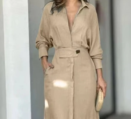 Women's Long Dress Spring/Autumn New Solid Color Temperament Commuter Long-Sleeved Female Lapel Cardigan Elegant Shirt Dresses
Women's Long Dress Spring/Autumn New Solid Color Temperament Commuter Long-Sleeved Female Lapel Cardigan Elegant Shirt Dresses