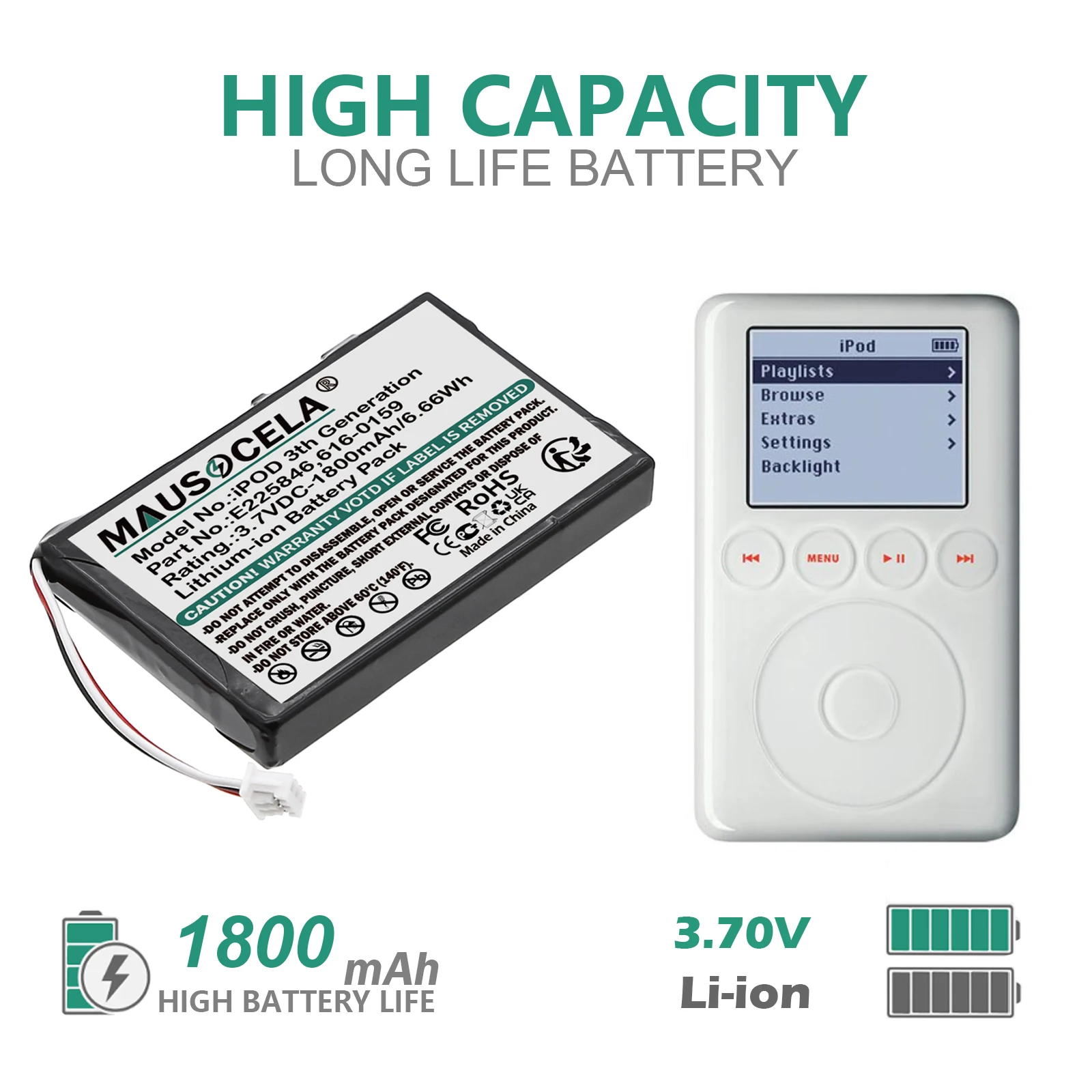 1800mAh Media Player Battery For Apple:616-0159,E225846,iPOD 3th Generation,iPOD 20GB M9244LL/A,15GB M9460LL/A,30GB M8948LL/A
1800mAh Media Player Battery For Apple:616-0159,E225846,iPOD 3th Generation,iPOD 20GB M9244LL/A,15GB M9460LL/A,30GB M8948LL/A