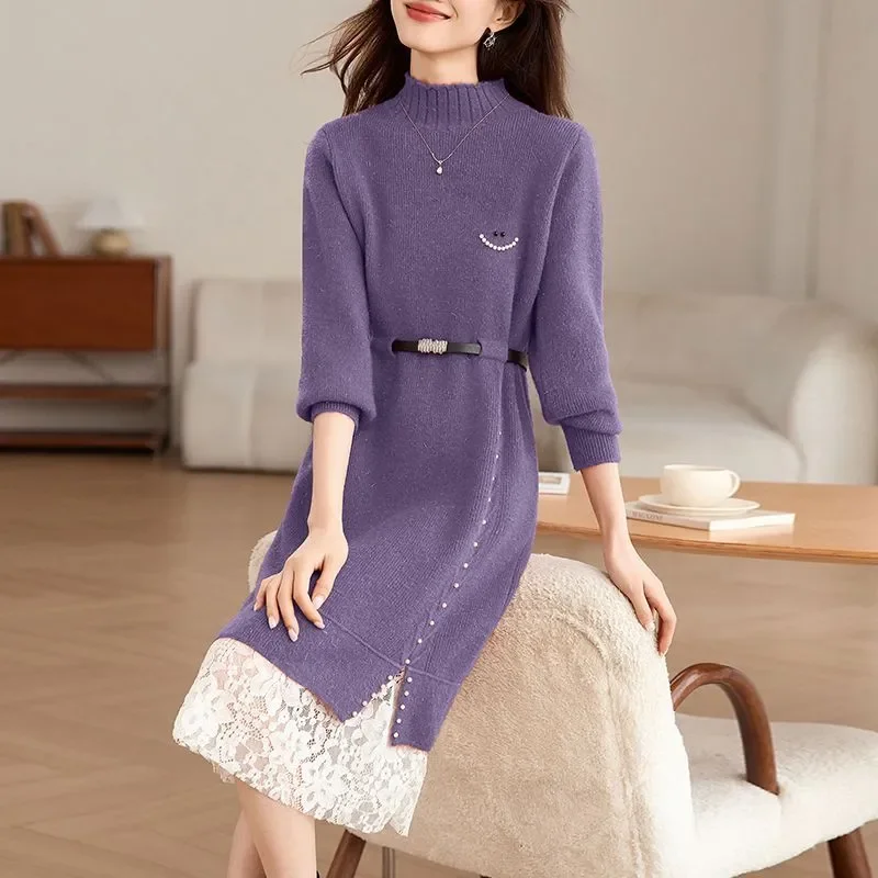 Elegant Knit Dress With Lace Hem And Pearl Smiley Embroidery For Women Casual Autumn Winter Style
Elegant Knit Dress With Lace Hem And Pearl Smiley Embroidery For Women Casual Autumn Winter Style