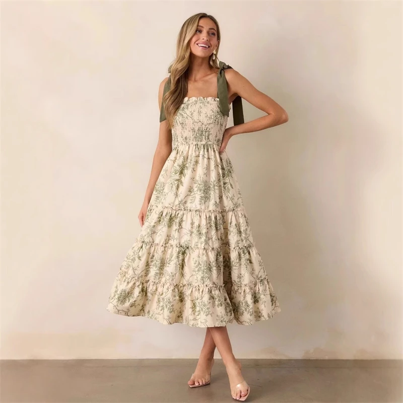 Elegant Floral Print Sleeveless Maxi Dress With Ruffled Trim And Tie-Shoulder Detail For Women S Summer Fashion
Elegant Floral Print Sleeveless Maxi Dress With Ruffled Trim And Tie-Shoulder Detail For Women S Summer Fashion