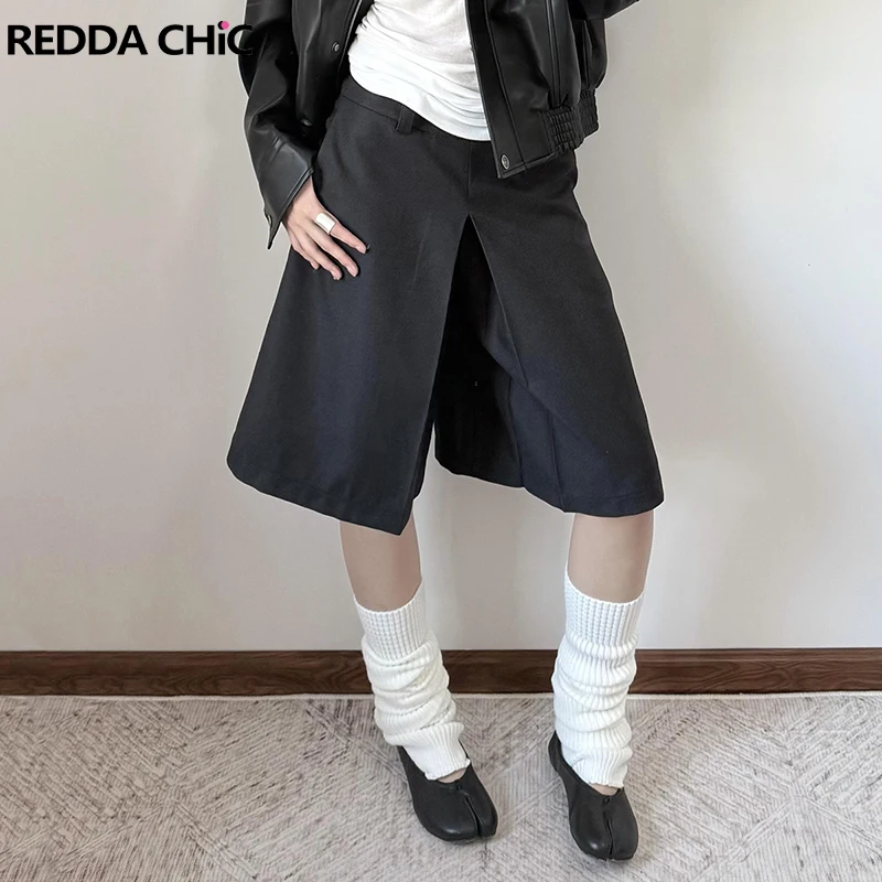 REDDACHiC Unisex Skirt-like Bermuda Shorts Solid Black Pockets Pleats Low Waisted Wide Leg Suit Pants Work Casual Women Clothes
REDDACHiC Unisex Skirt-like Bermuda Shorts Solid Black Pockets Pleats Low Waisted Wide Leg Suit Pants Work Casual Women Clothes