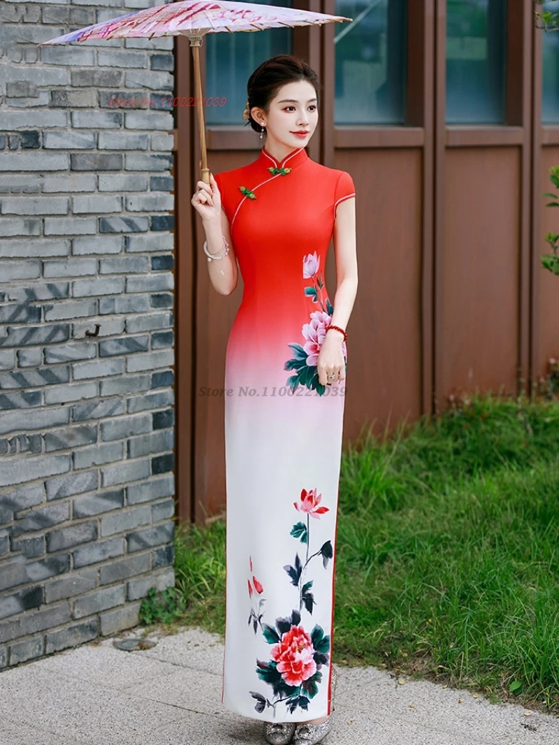 2026 chinese vintage dress improved cheongsam national flower print gradient color qipao retro banquet evening dress vestido
2026 chinese vintage dress improved cheongsam national flower print gradient color qipao retro banquet evening dress vestido