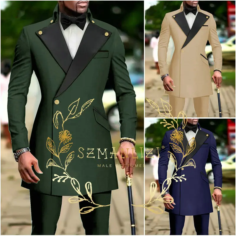 African Stand Collar Double Breasted Male Dark Green Groom Tuxedos For Wedding Costume Groomsmen Best Man 2 Piece Blazer Pant
African Stand Collar Double Breasted Male Dark Green Groom Tuxedos For Wedding Costume Groomsmen Best Man 2 Piece Blazer Pant