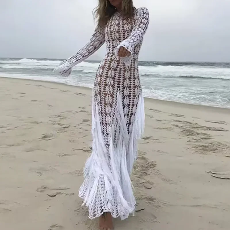Elegant O-neck Long Sleeve Knit Robe Dress Elegant Fringe Patchwork Hollow Party Dress Women Casual Hight Waist Slim Long Dress
Elegant O-neck Long Sleeve Knit Robe Dress Elegant Fringe Patchwork Hollow Party Dress Women Casual Hight Waist Slim Long Dress