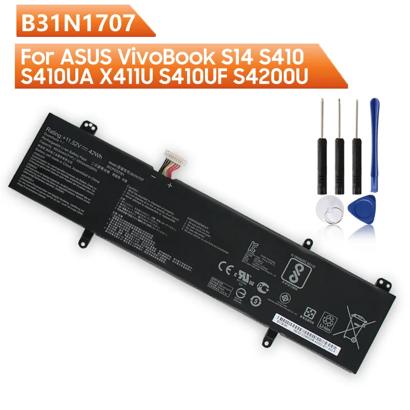 For ASUS VivoBook S14 S410 S410UA X411U S410UF S4200U 4100V X411UN B31N1707 Replacement Battery 11.52V 3653mAh with Free Tools
For ASUS VivoBook S14 S410 S410UA X411U S410UF S4200U 4100V X411UN B31N1707 Replacement Battery 11.52V 3653mAh with Free Tools