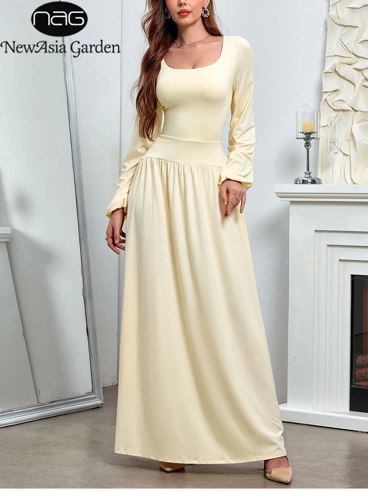 NewAsia Women's Long Sleeve Round Neck Long Dress Stitching A-line Ruched Fashion Holiday Party Maxi Dresses Ivory Autumn Winter
NewAsia Women's Long Sleeve Round Neck Long Dress Stitching A-line Ruched Fashion Holiday Party Maxi Dresses Ivory Autumn Winter