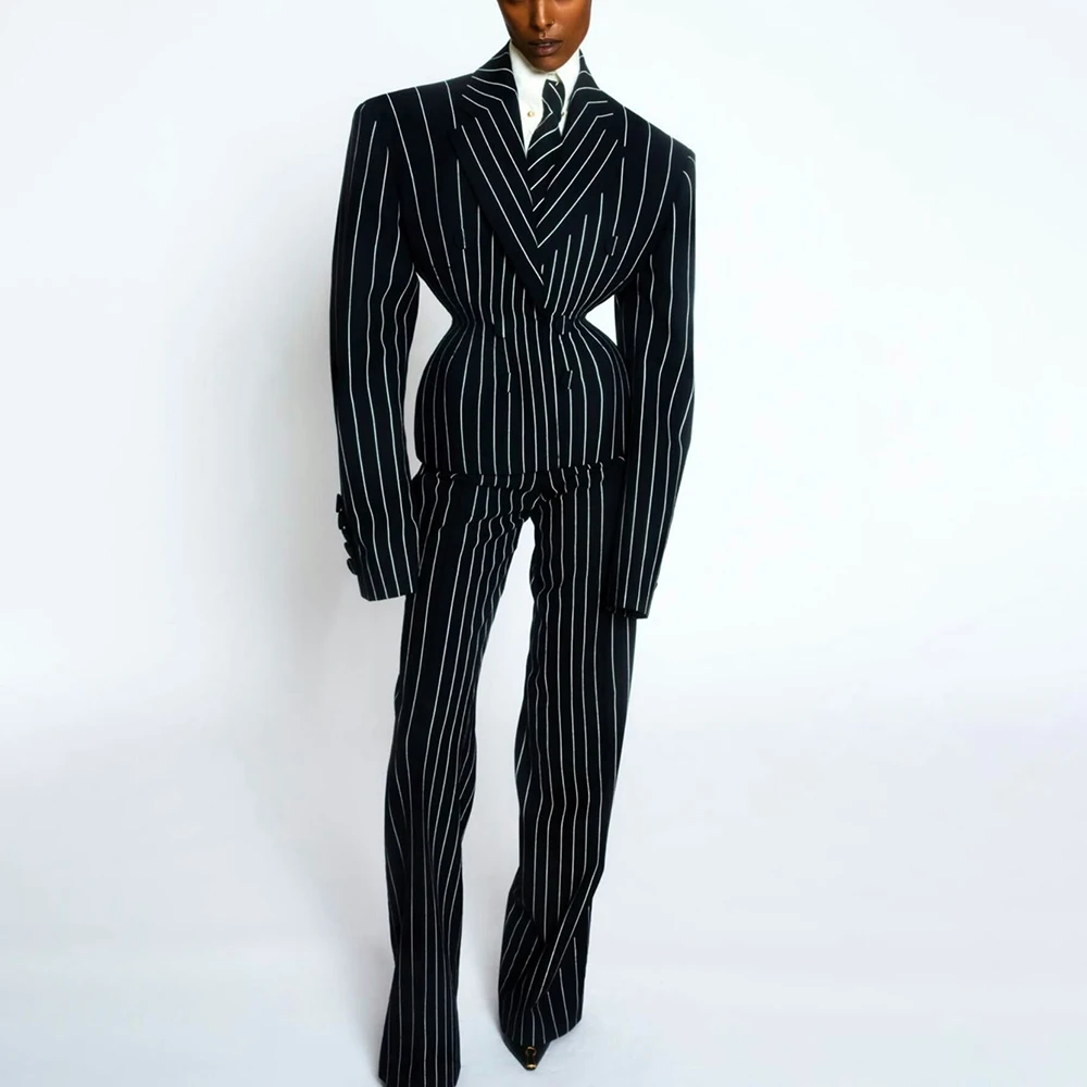Black Stripes Women Suit Double-breasted Hand-stitched Notch Modern Lapel Athletic-fit 2Pieces (Jacket+Pants) Chic Evening Set
Black Stripes Women Suit Double-breasted Hand-stitched Notch Modern Lapel Athletic-fit 2Pieces (Jacket+Pants) Chic Evening Set