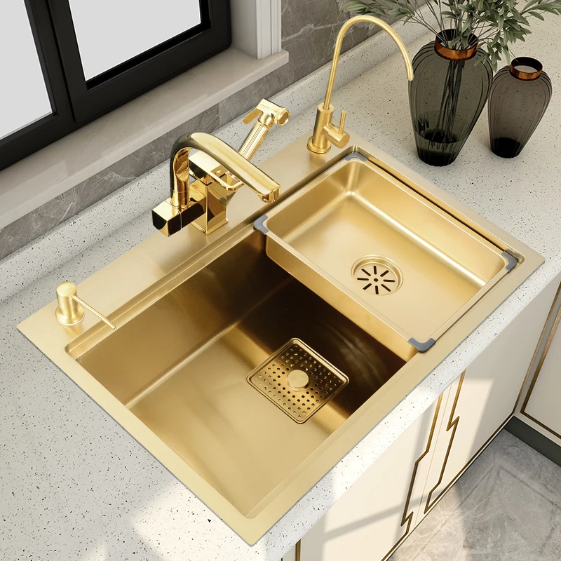 Gold 304 Stainless Steel Sink Large Single Sink Washing Basin Kitchen Household Scullery Vegetable Washing Sink Drop-in Sink
Gold 304 Stainless Steel Sink Large Single Sink Washing Basin Kitchen Household Scullery Vegetable Washing Sink Drop-in Sink