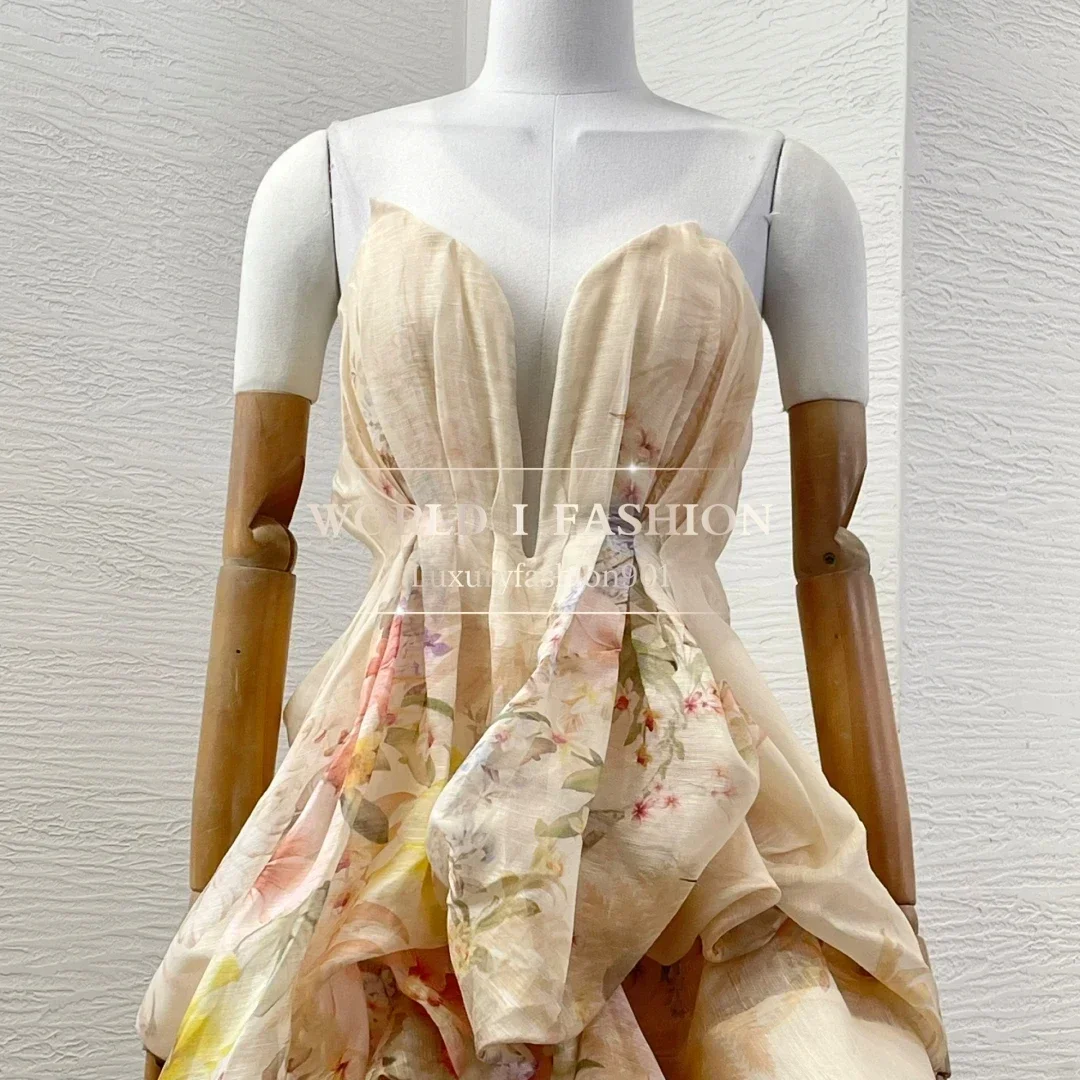 Linen Silk 2025 New High Quality Holiday Ruffles Tube Irregular Design Women Spring Summer Vintage Strapless Mini Dresses
Linen Silk 2025 New High Quality Holiday Ruffles Tube Irregular Design Women Spring Summer Vintage Strapless Mini Dresses