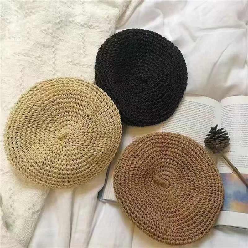 New Summer Solid Color Beret For Women Ins Popular Straw Crochet Fashion Hat Female Cool Cap Outdoor Spring Hat Boina Gift
New Summer Solid Color Beret For Women Ins Popular Straw Crochet Fashion Hat Female Cool Cap Outdoor Spring Hat Boina Gift