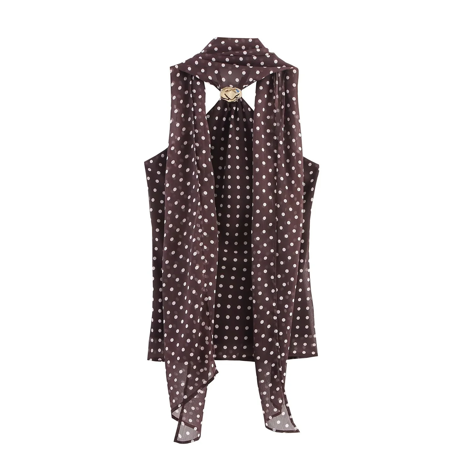 PB&ZA2025 autumn new women's casual fashion sleeveless slim backless polka dot attached halter neck top
PB&ZA2025 autumn new women's casual fashion sleeveless slim backless polka dot attached halter neck top