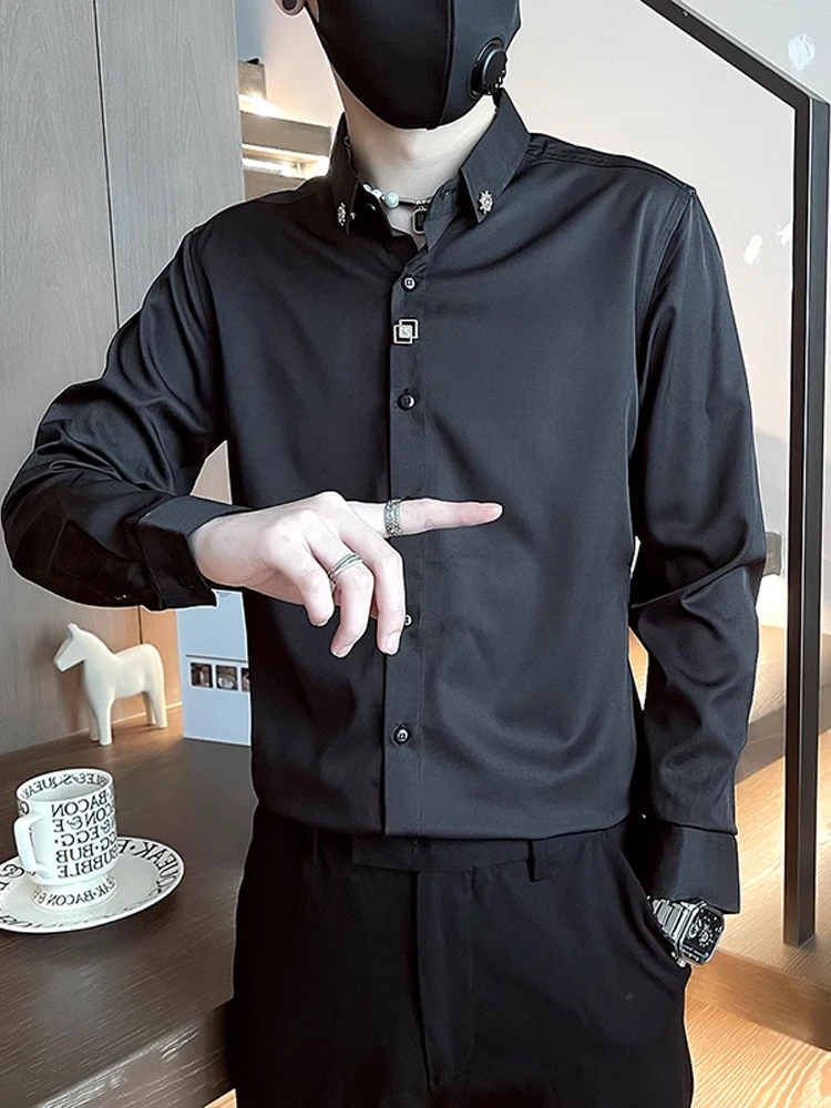 Мужская повседневная рубашка Slim Fit с длинным рукавом, чисто черная, в корейском стиле, для весны и осени, внутренняя одежда, молодежная мода, смесь полиэстера
Мужская повседневная рубашка Slim Fit с длинным рукавом, чисто черная, в корейском стиле, для весны и осени, внутренняя одежда, молодежная мода, смесь полиэстера