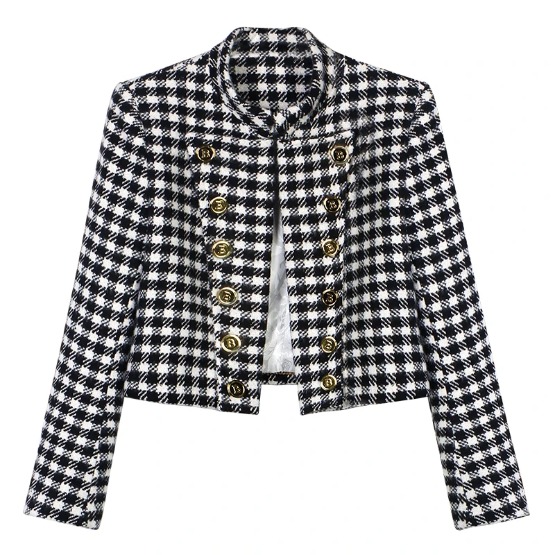 2025 fashionable and elegant double-breasted luxury socialite style black and white plaid high-end temperament tweed jacket
2025 fashionable and elegant double-breasted luxury socialite style black and white plaid high-end temperament tweed jacket