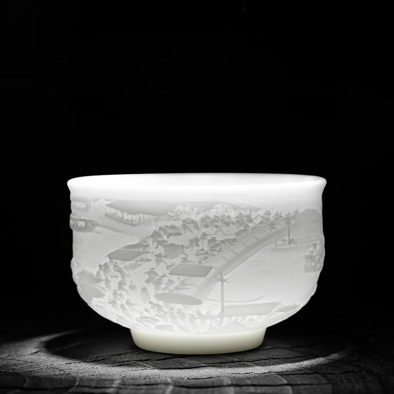 Ice-type Mutton-fat Jade Teacups Qingming Riverside Scene Relief Master Cups Porcelain Ceramic Tea Bowls Chinese Kungfu Teaware
Ice-type Mutton-fat Jade Teacups Qingming Riverside Scene Relief Master Cups Porcelain Ceramic Tea Bowls Chinese Kungfu Teaware