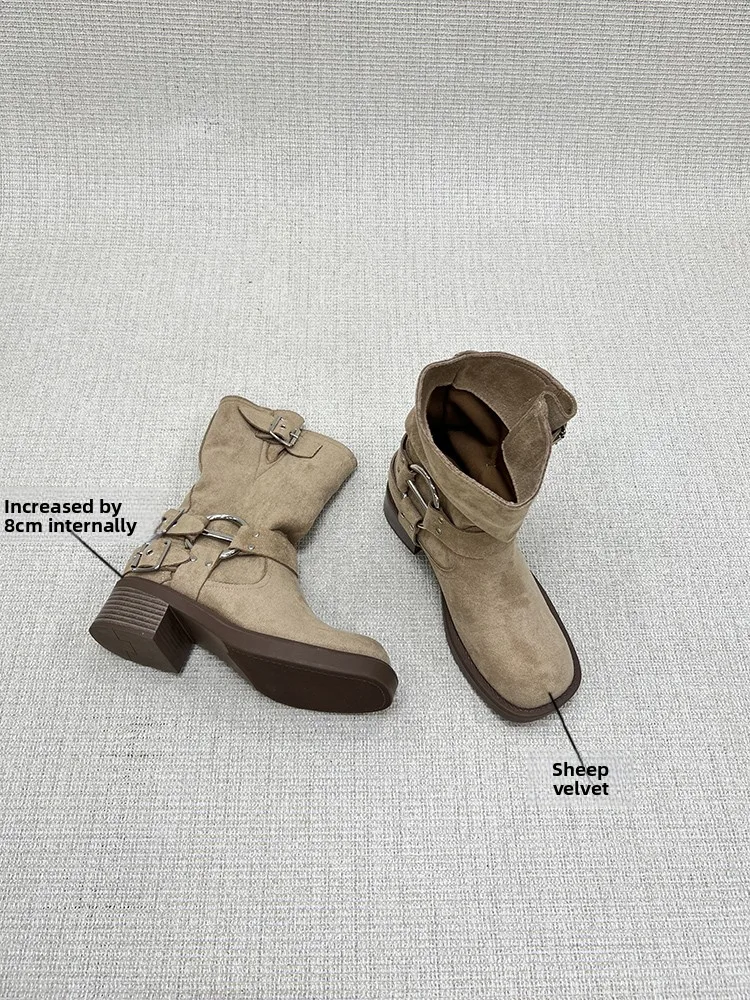 Women's Western Boots Retro Sle ort Boots Leather Version Belt Bule Inner Heightening Autumn Winter oes
Women's Western Boots Retro Sle ort Boots Leather Version Belt Bule Inner Heightening Autumn Winter oes