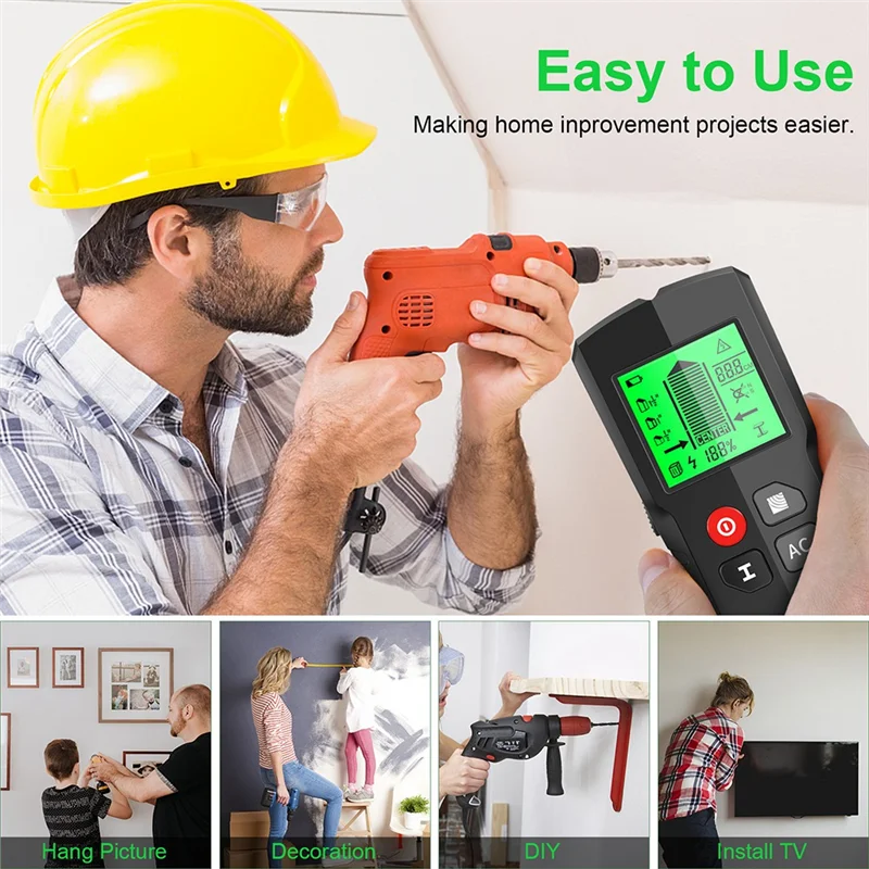 Stud Finder Wall Scanner Detector 5 In 1 Electronic Wall Wood Metal Stud Finders Stud Sensor With LCD Display Black Durable-A78U
Stud Finder Wall Scanner Detector 5 In 1 Electronic Wall Wood Metal Stud Finders Stud Sensor With LCD Display Black Durable-A78U