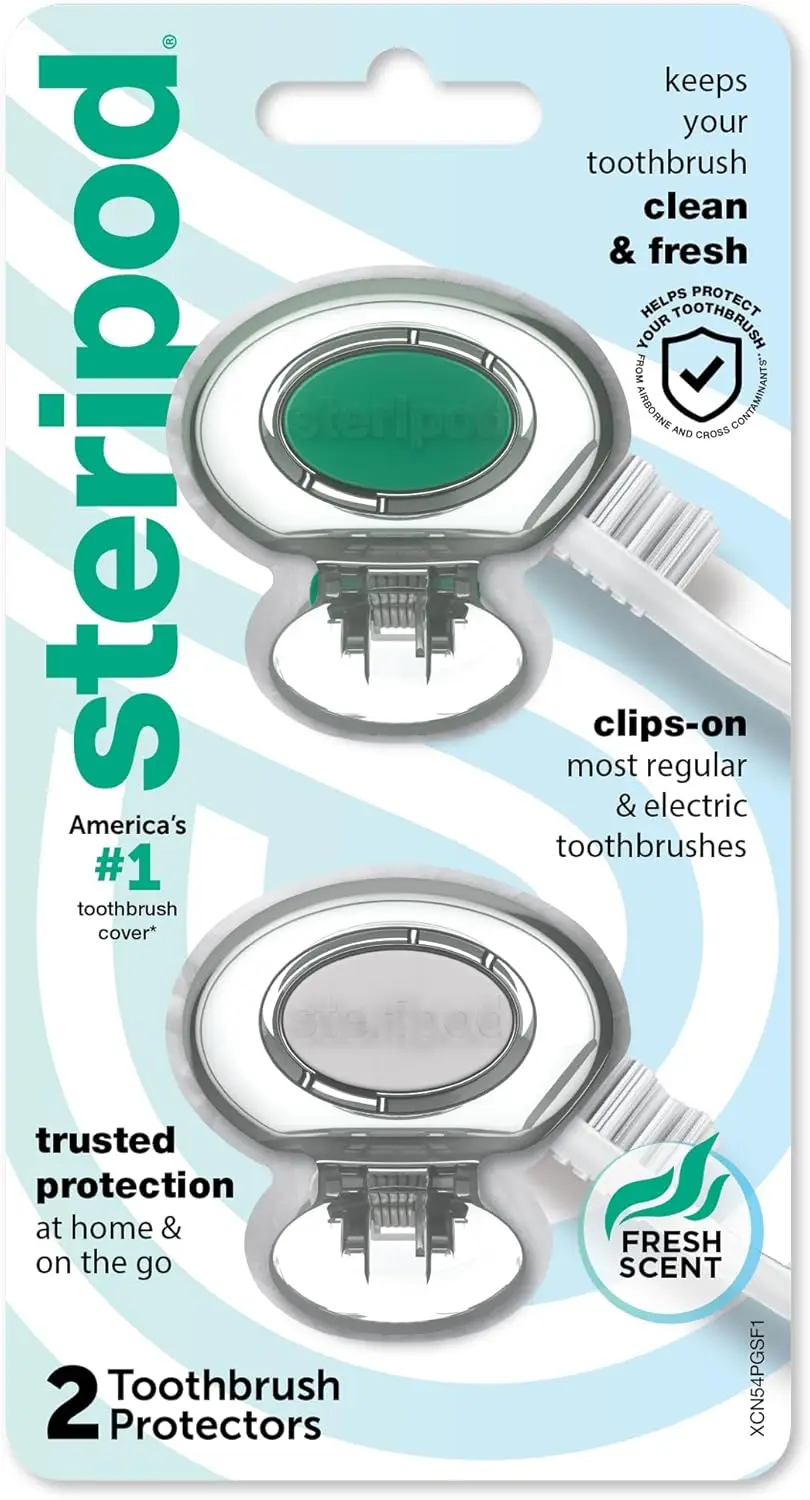 Clip-on Toothbrush Protector, Green/Silver, 2 Pack
Clip-on Toothbrush Protector, Green/Silver, 2 Pack