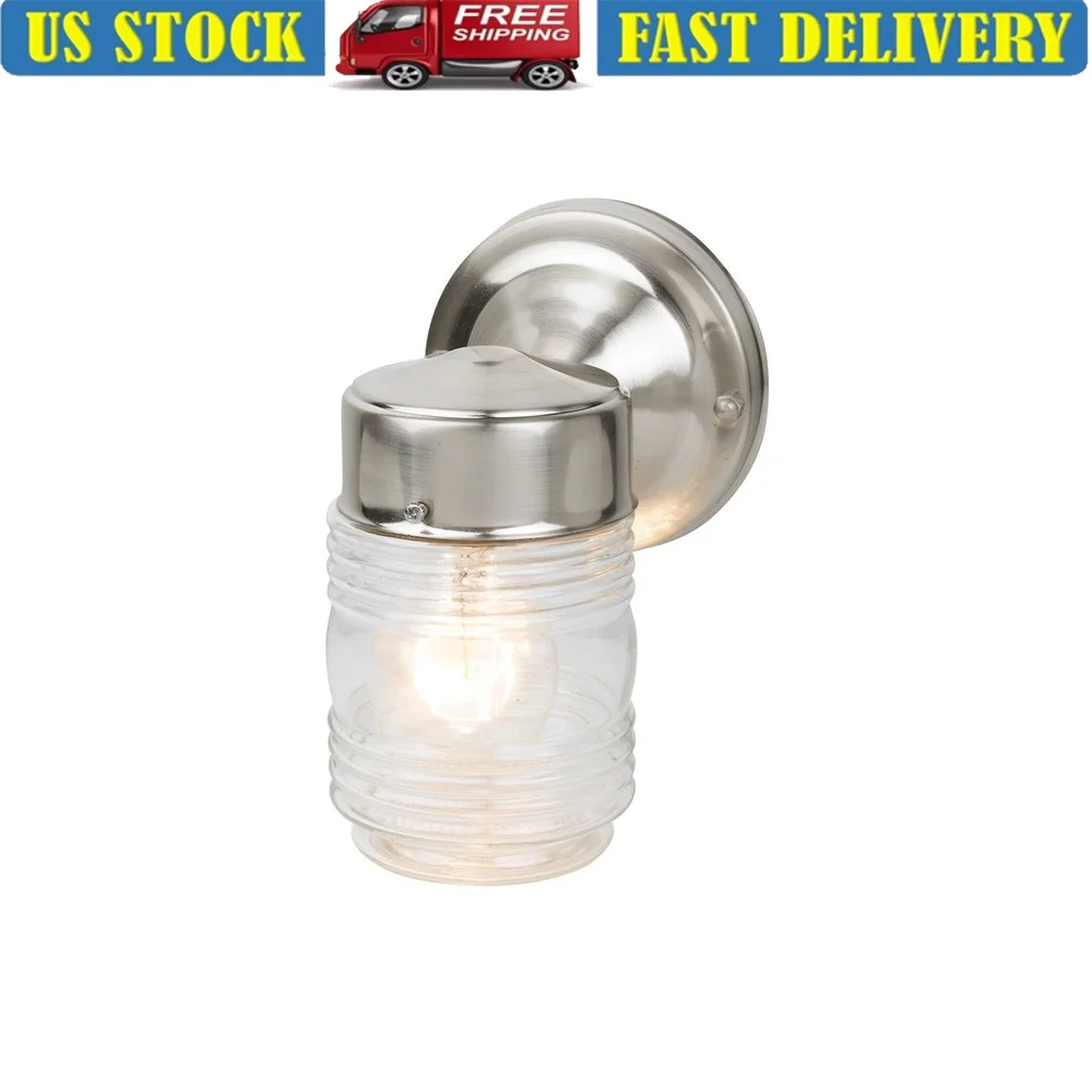 Satin Nickel Jelly Jar Wall Sconce Light Indoor Outdoor Dimmable Clear Glass Shade Ideal Porch Garage Patio Wet Locations
Satin Nickel Jelly Jar Wall Sconce Light Indoor Outdoor Dimmable Clear Glass Shade Ideal Porch Garage Patio Wet Locations