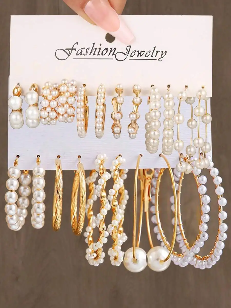 10-12pcs Vintage Elegant Twisted Faux Pearl Hoop Earrings Set For Party Date Gift Daily Wear
10-12pcs Vintage Elegant Twisted Faux Pearl Hoop Earrings Set For Party Date Gift Daily Wear