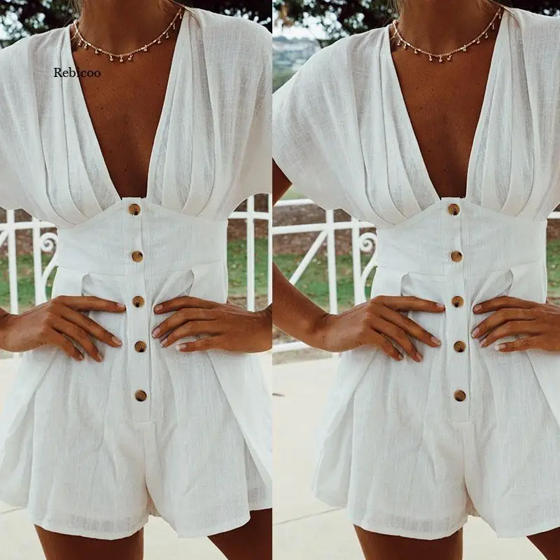 Women Romper Summer Solid Bodysuits Deep V Neck Short Sleeve Buttons Cotton And Linen Casual Jumpsuits Short Overalls 2022 New
Women Romper Summer Solid Bodysuits Deep V Neck Short Sleeve Buttons Cotton And Linen Casual Jumpsuits Short Overalls 2022 New