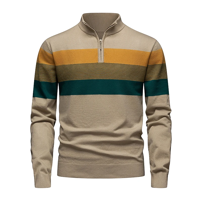 YEAE Spring and Autumn Half Turtleneck Zipper Color Matching Stripes Business Casual High Quality Pullover Men's Sweater Knit
YEAE Spring and Autumn Half Turtleneck Zipper Color Matching Stripes Business Casual High Quality Pullover Men's Sweater Knit