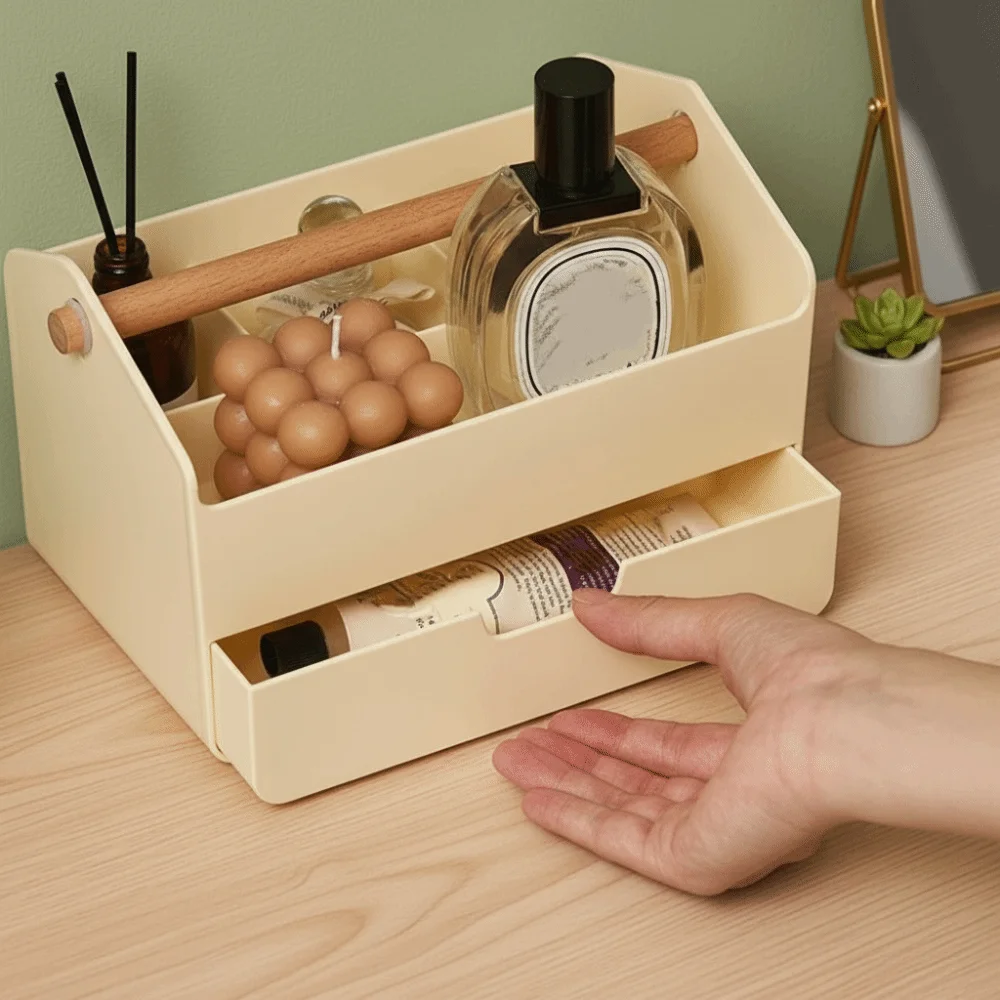 Large Capacity Desktop Storage Box with Drawer Wooden Handle Sundries Storage Container Plastic Space Saving
Large Capacity Desktop Storage Box with Drawer Wooden Handle Sundries Storage Container Plastic Space Saving