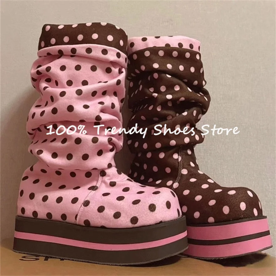 Lolita Girl Mixed Color Polka Dot Pleated Boots Chunky Bottom Height Increasing Long Boots Women Catwalk Party Dress Shoes
Lolita Girl Mixed Color Polka Dot Pleated Boots Chunky Bottom Height Increasing Long Boots Women Catwalk Party Dress Shoes