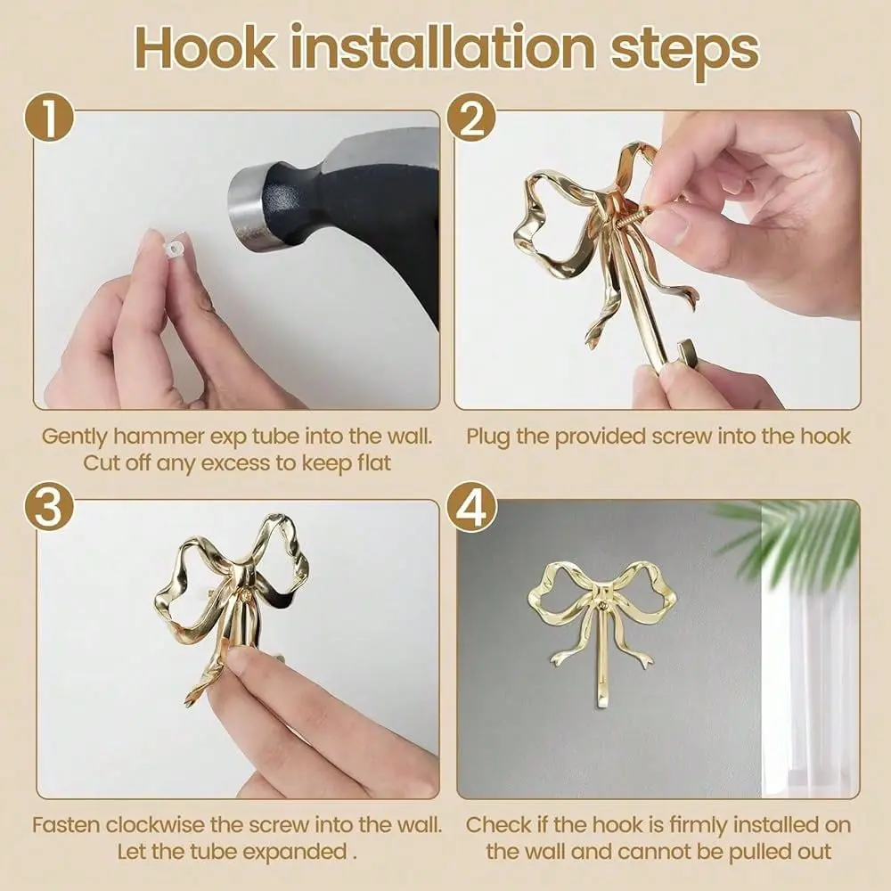 Gold Wall Hook, Coat Hook Bow Knot Hook Hanger For Decor And Hat Towel Clothes Hanging, Multifunctional Brass Hook For Home Use
Gold Wall Hook, Coat Hook Bow Knot Hook Hanger For Decor And Hat Towel Clothes Hanging, Multifunctional Brass Hook For Home Use