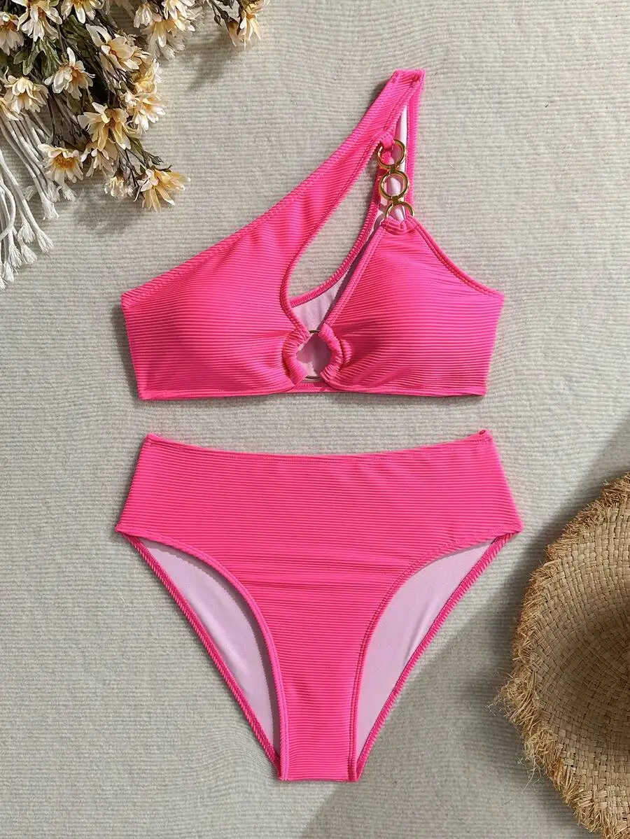Pink Hollow Out One Shoulder Bikini Set For Beach Vacation Summer
Pink Hollow Out One Shoulder Bikini Set For Beach Vacation Summer