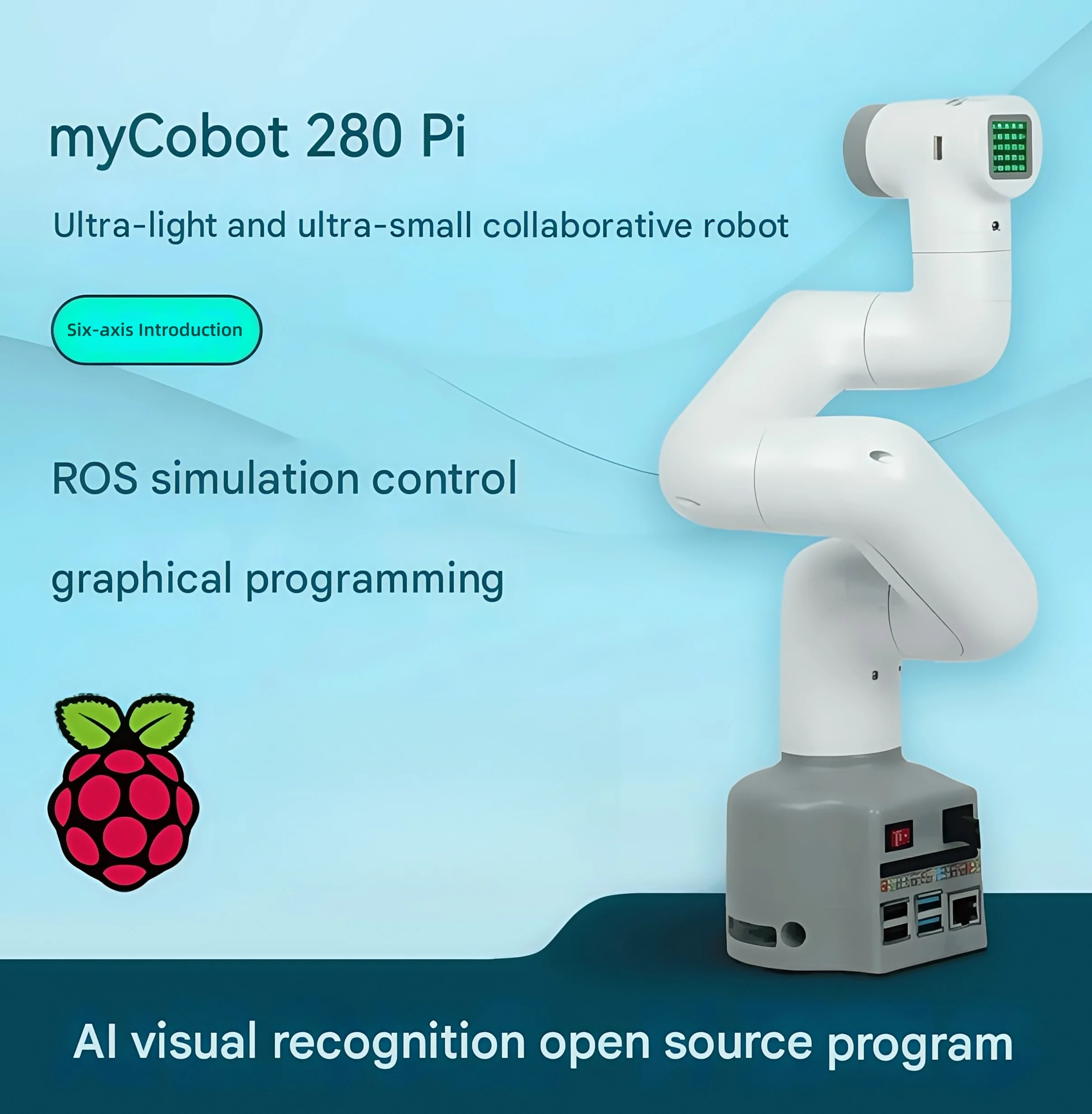 myCobot280PI Raspberry Pi robotic arm six-axis robot maker education open source programming visual recognition