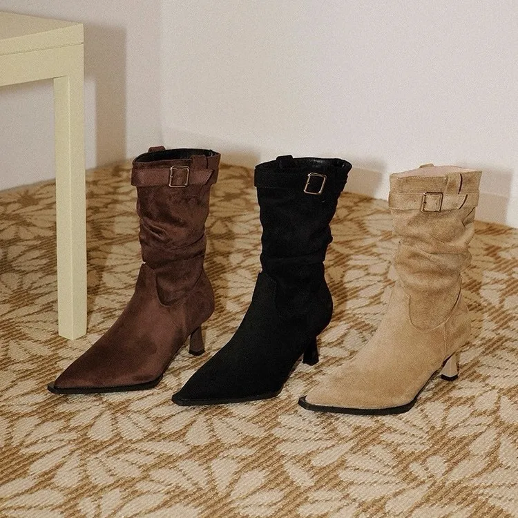 Ретро-ботильоны на шпильке с острым носком, женские, осенне-зимние, замшевые, модные, на высоком каблуке
Ретро-ботильоны на шпильке с острым носком, женские, осенне-зимние, замшевые, модные, на высоком каблуке
