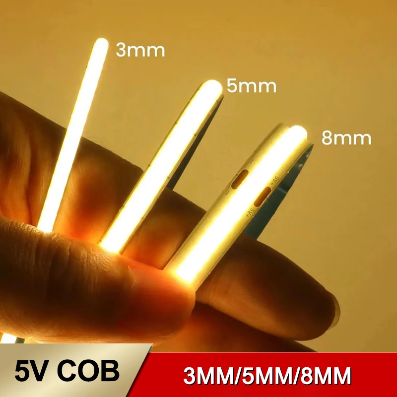 High Cri Ra90 5M/Roll Dotless Flexible Cuttable Dc 5v Cob Led Strip Light 3mm 5mm 8mm Flex Fob Cob Led Strip
High Cri Ra90 5M/Roll Dotless Flexible Cuttable Dc 5v Cob Led Strip Light 3mm 5mm 8mm Flex Fob Cob Led Strip