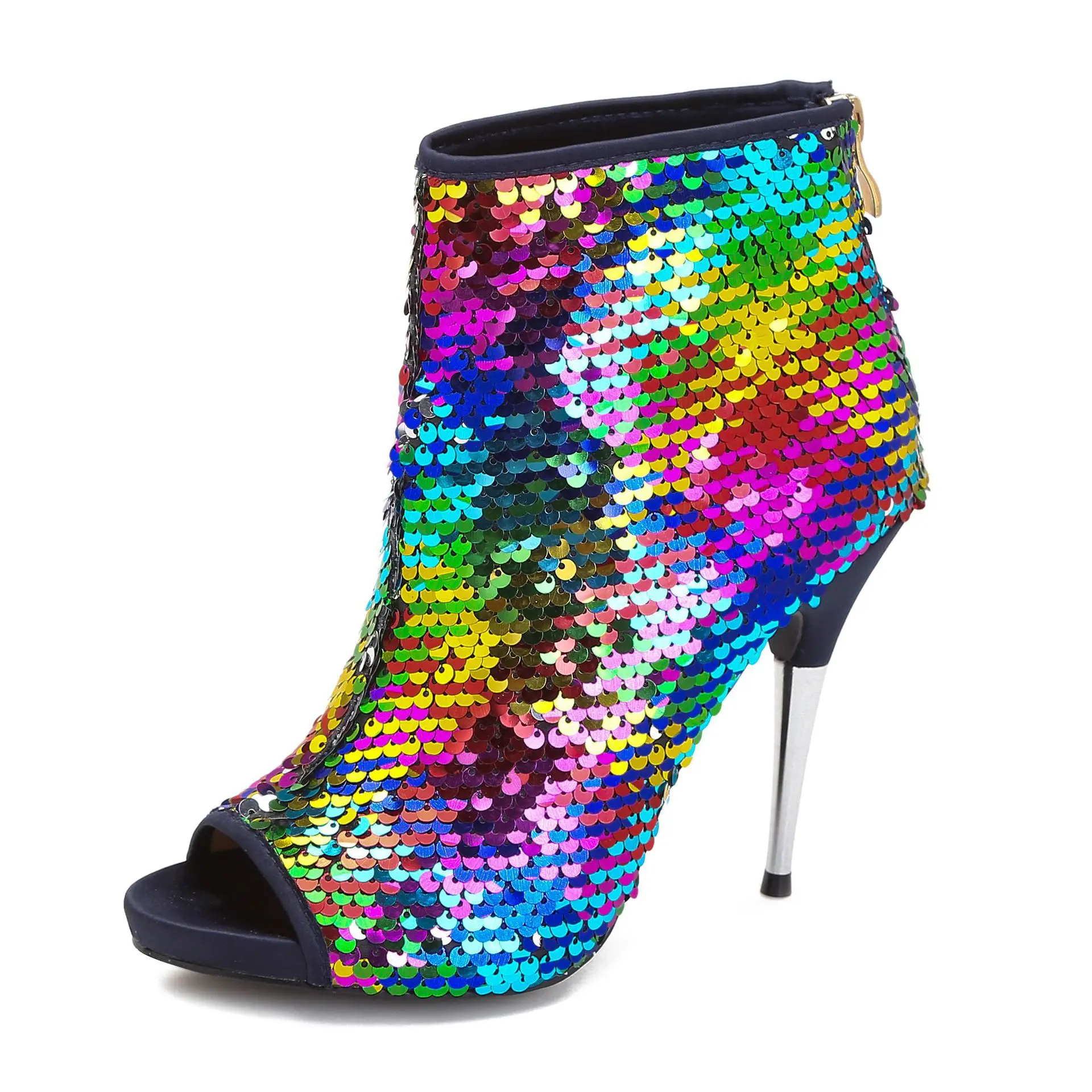 Rainbow Colorful Sequins Peep Toe Ankle Boots Metallic High Heels Zipper Back Short Boots Woman Multi-Color Paillette Booties
Rainbow Colorful Sequins Peep Toe Ankle Boots Metallic High Heels Zipper Back Short Boots Woman Multi-Color Paillette Booties