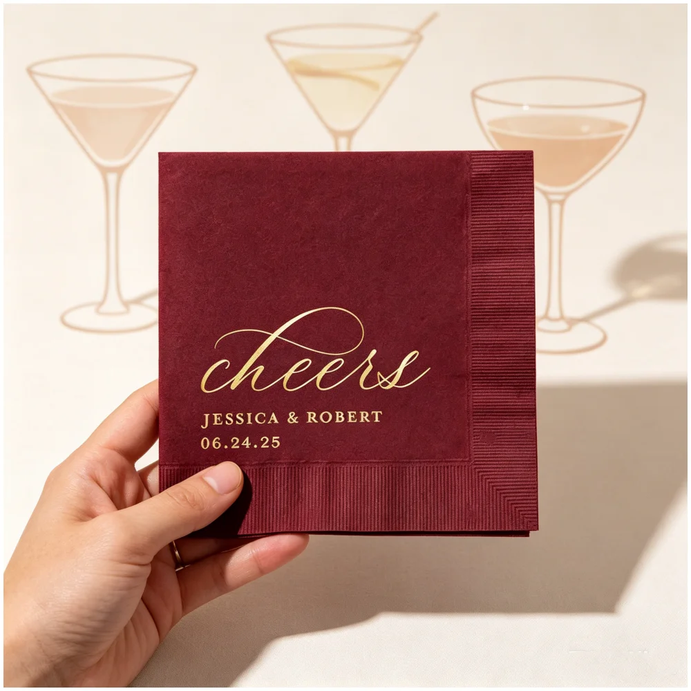 50pcs Custom "Cheers" Monogrammed Cocktail Napkins, Personalized Names & Date Disposable Napkins with Gold Foil, Multi-Colors Av
50pcs Custom "Cheers" Monogrammed Cocktail Napkins, Personalized Names & Date Disposable Napkins with Gold Foil, Multi-Colors Av