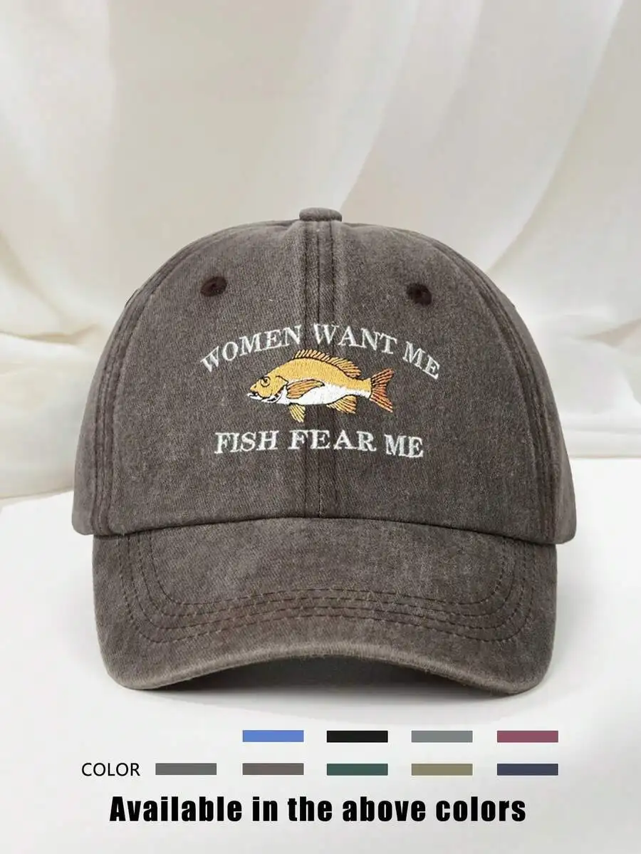 Washed Baseball Cap With Embroidered Fish And Text Unisex Casual Adjustable Hat
Washed Baseball Cap With Embroidered Fish And Text Unisex Casual Adjustable Hat