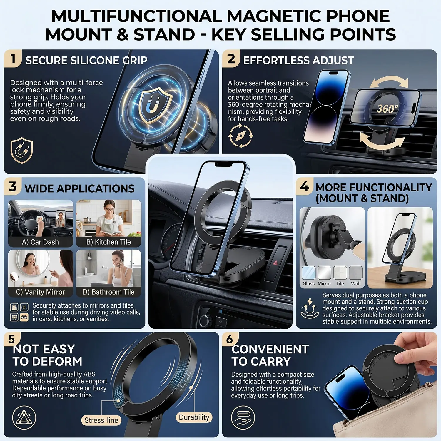 3-in-1 Magnetic Phone Holder Suction Cup Carabiner 360° Rotatable Foldable Portable Lazy Stand for Phone Tablet Desktop Wall
3-in-1 Magnetic Phone Holder Suction Cup Carabiner 360° Rotatable Foldable Portable Lazy Stand for Phone Tablet Desktop Wall