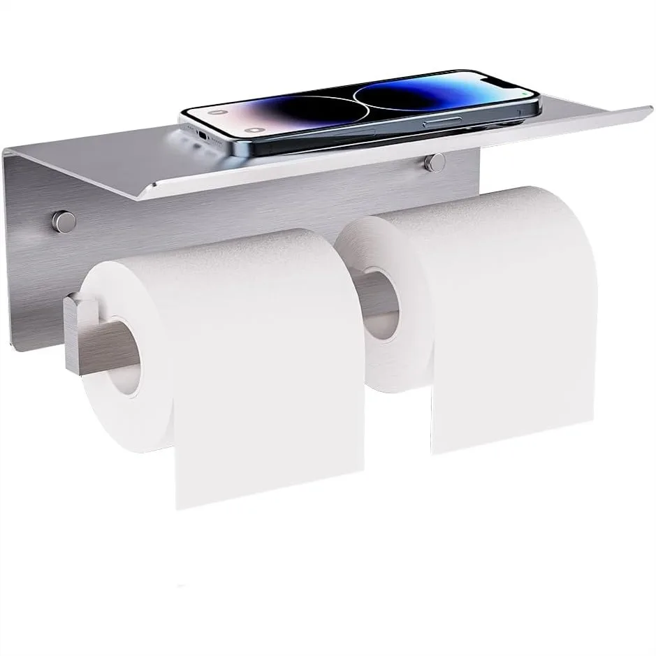 Double Toilet Paper Holder with Shelf, Large Tissue Roll Holder Wall Mount for Bathroom, Stainless Steel
Double Toilet Paper Holder with Shelf, Large Tissue Roll Holder Wall Mount for Bathroom, Stainless Steel