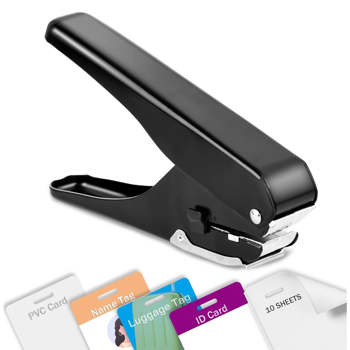 Heavy-duty slotting punch, all-metal ID card punch, punching tool for PVC ID cards, name tags and document holders.
Heavy-duty slotting punch, all-metal ID card punch, punching tool for PVC ID cards, name tags and document holders.
