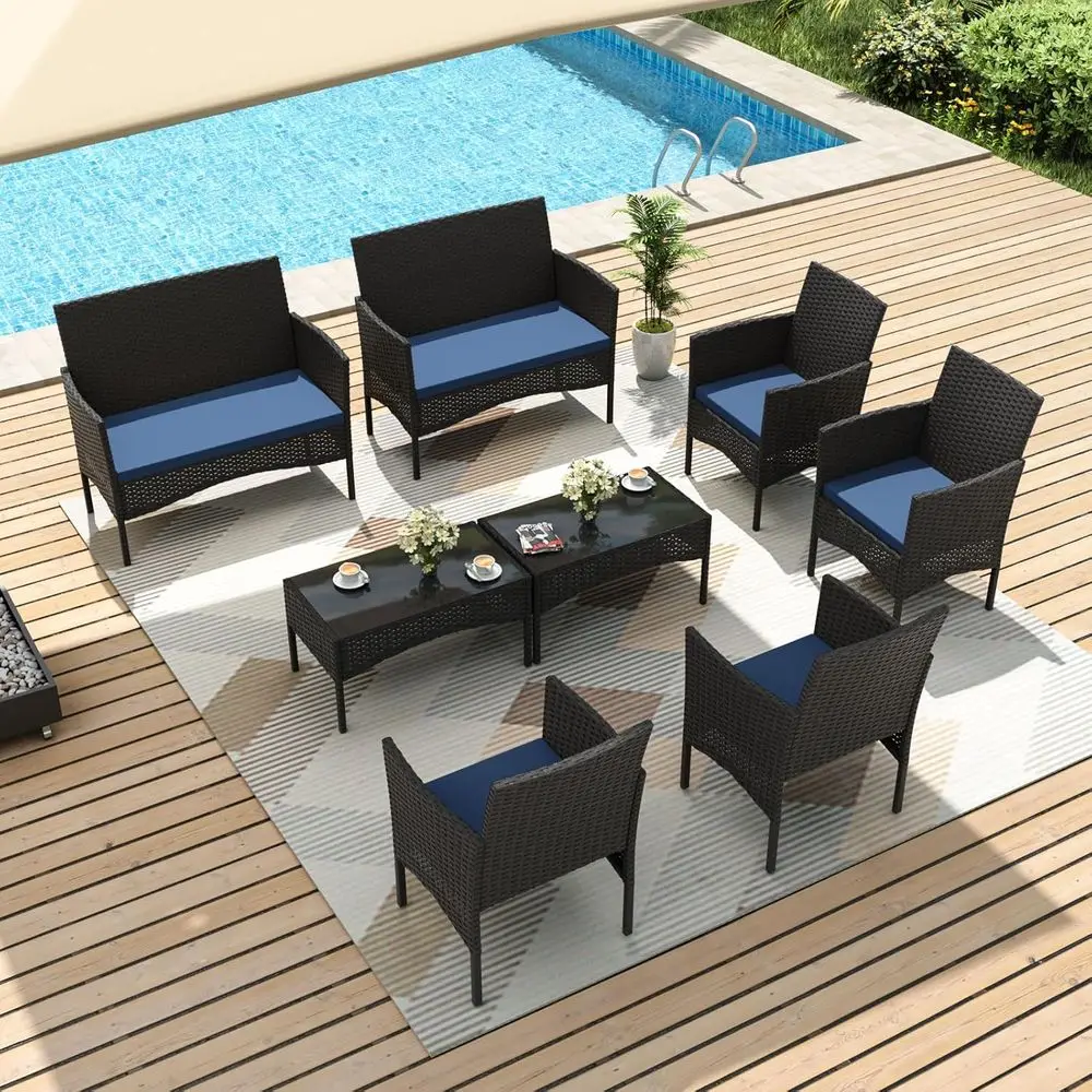 8-Piece Outdoor Wicker Furniture Set with 4 Chairs, 2 Loveseats, 2 Glass Coffee Tables, Weather-Resistant for Patio, Pool, or Po
8-Piece Outdoor Wicker Furniture Set with 4 Chairs, 2 Loveseats, 2 Glass Coffee Tables, Weather-Resistant for Patio, Pool, or Po