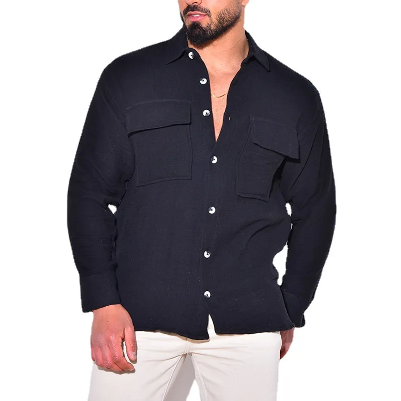 New European and American Men's Shirts, Cotton and Linen Cardigan Front Pocket Men's Fashion Korean Version
New European and American Men's Shirts, Cotton and Linen Cardigan Front Pocket Men's Fashion Korean Version