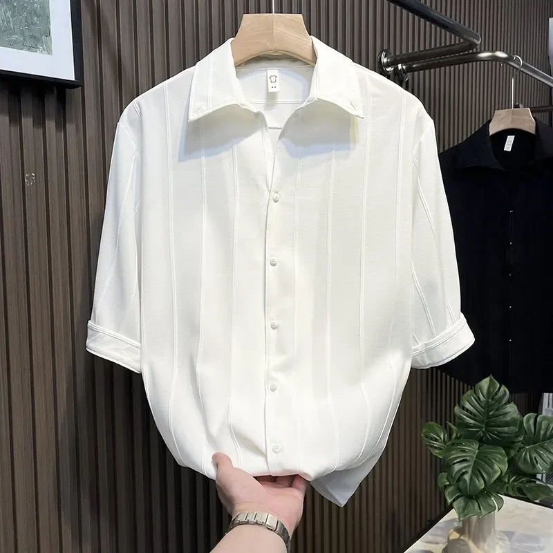 Striped Five Quarter Sleeve Shirt for Men's Trendy Slim Fit Half Sleeve Shirt, Summer Trendy Brand Casual Men's Top
Striped Five Quarter Sleeve Shirt for Men's Trendy Slim Fit Half Sleeve Shirt, Summer Trendy Brand Casual Men's Top